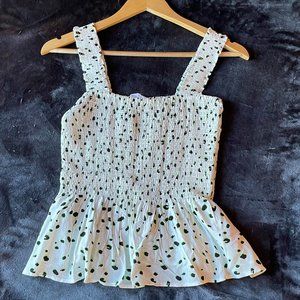 Elodie Peplum Tank with Thick Straps w/ Black and Green Spots